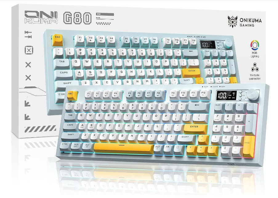 Tri-Mode Wireless Keyboard, BT/2.4G/Wired, Silent Membrane, RGB Backlit, Disp...