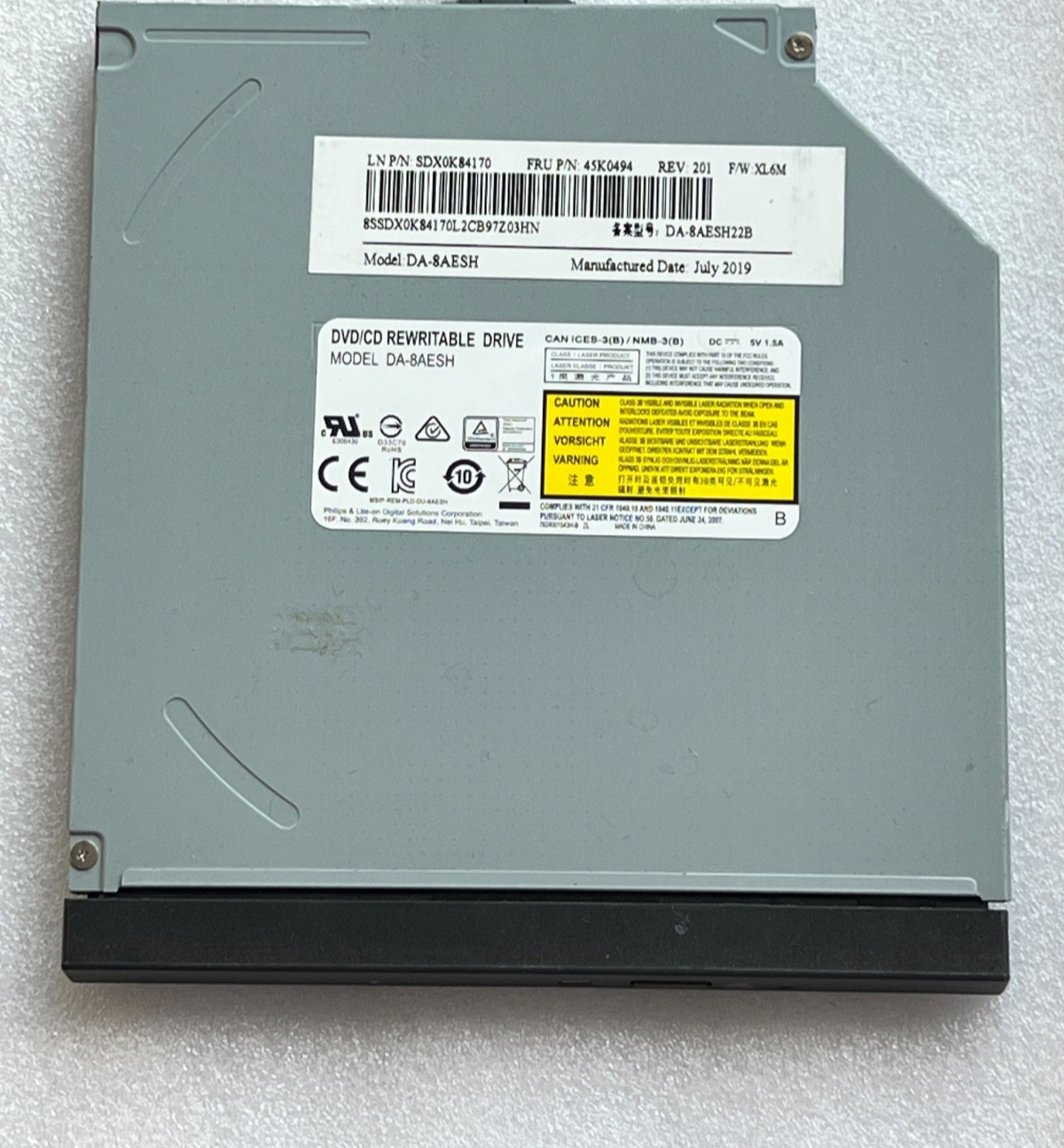 Lenovo DVD / CD Rewritable SATA Optical Drive DA-8AESH 45K0494 SDX0K84170