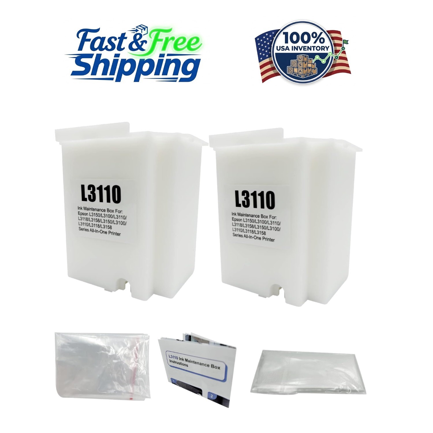 2Pcs L3110 Waste Ink Tank for EcoTank Printers - 40,000 Page Yield Maintenance