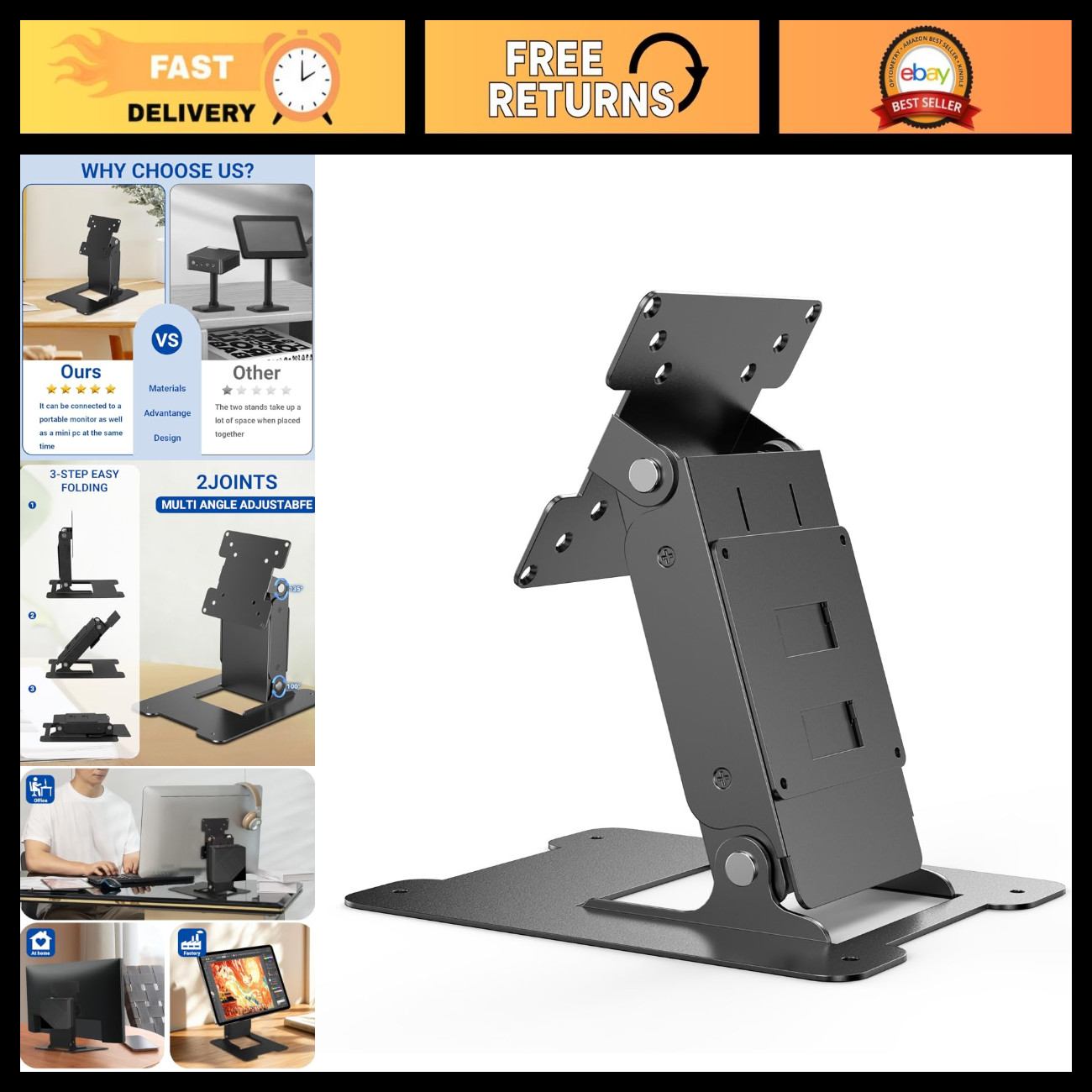 Touchscreen Monitor VESA Dual Mount Bracket for Mini PC - All Metal, Low Profile