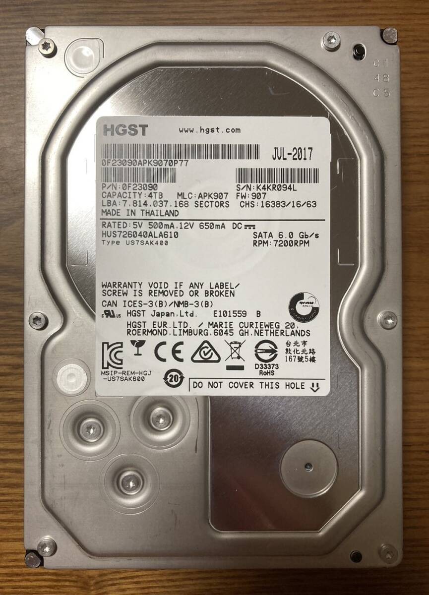 [Excellent condition] Hitachi / HGST Ultrastar 7K6000 HUS726040ALA610 3.5-inch H