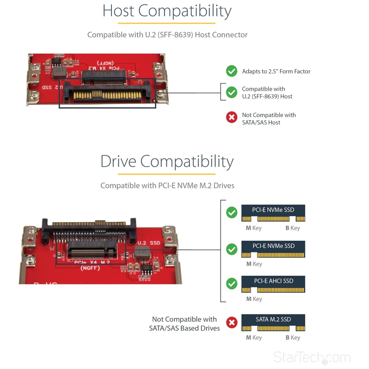 U.2 Compatible PCIe M.2 NVMe/AHCI SSD Converter - Fast Setup