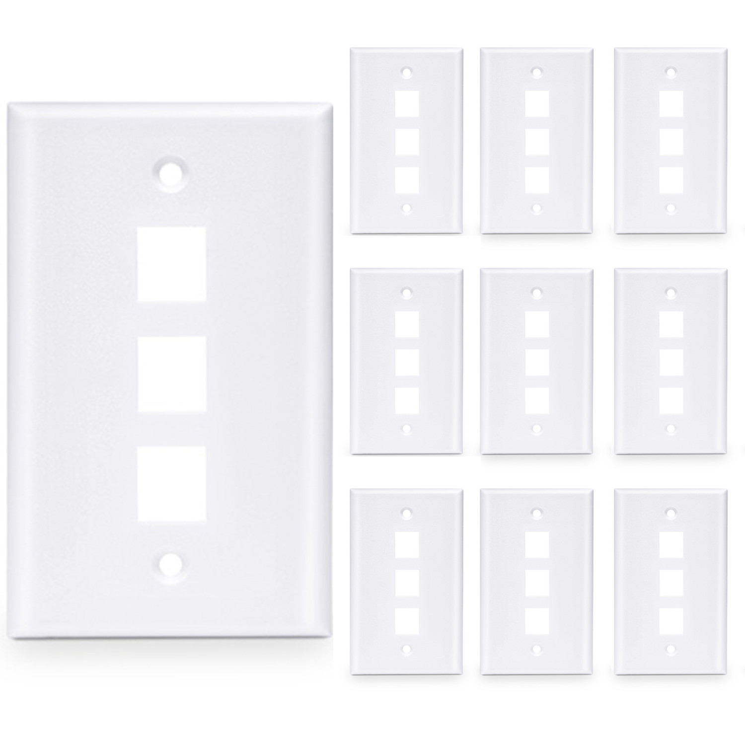 30 Pcs - 3 Port Wall Plate Keystone RJ45 Cat6 Cat5e Insert Jack White WallPlate