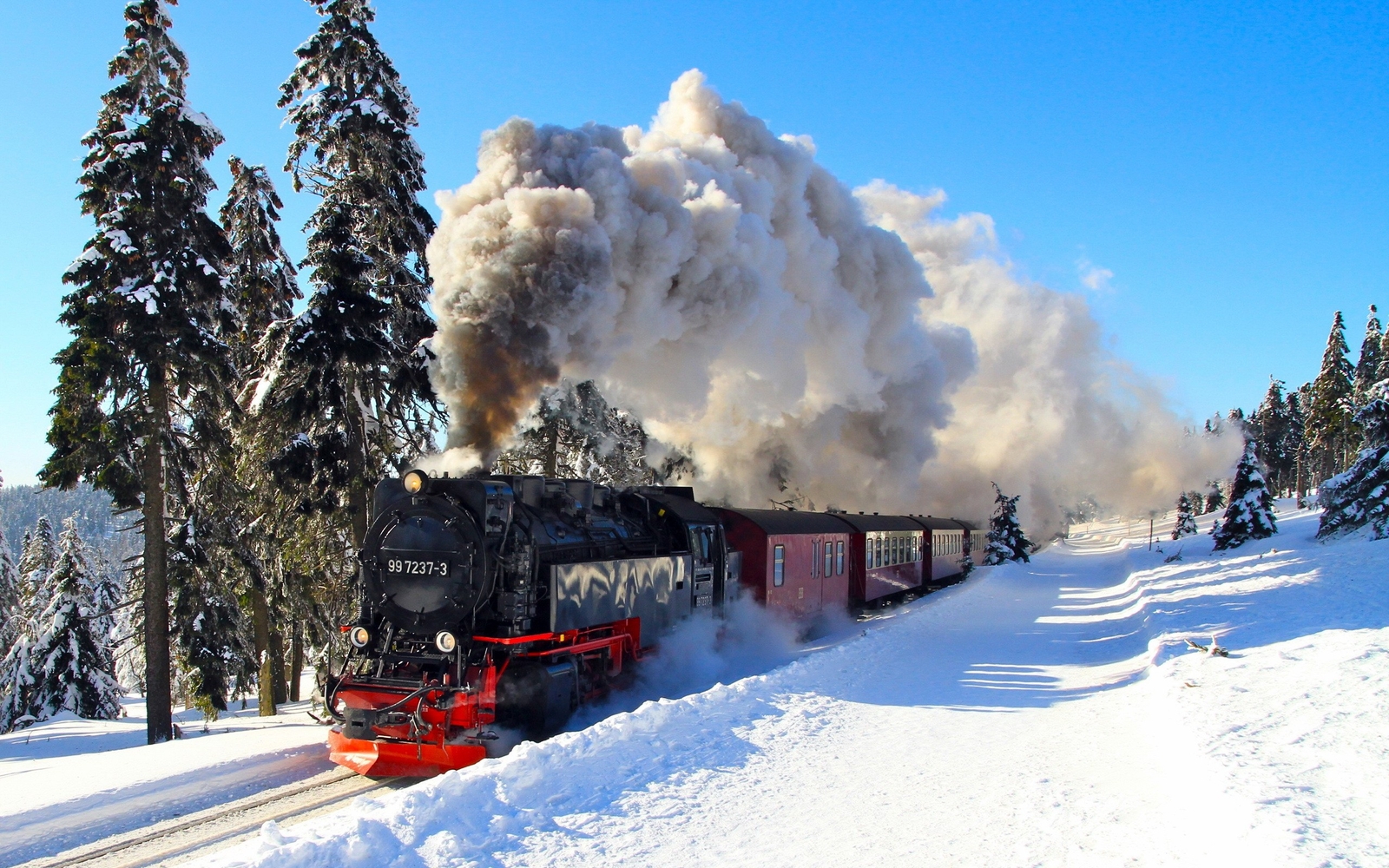 Landscape nature winter snow shadow train steam Custom Gaming Mat Desk