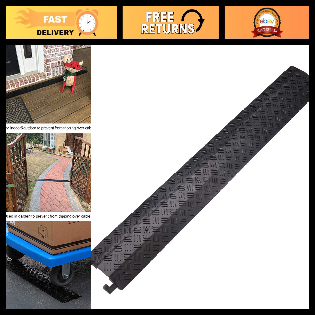 3 Pack Floor Cord Cover Protector - Drop Over Cable Ramp for Office & Warehouse