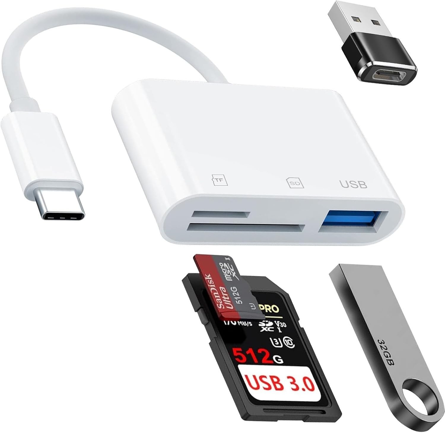 SD Card Reader USB C, 3 in 1 Memory Card Reader with Dual Slots & USB 3.0,