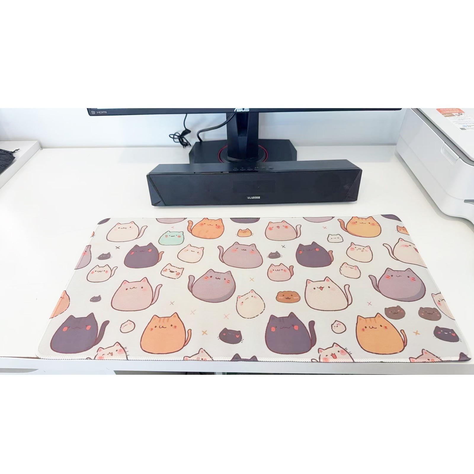 Cute Pastel Cat Desk Mat Large Gaming Mouse Pad 23.6"x11.5" Non-Slip Desk Mat