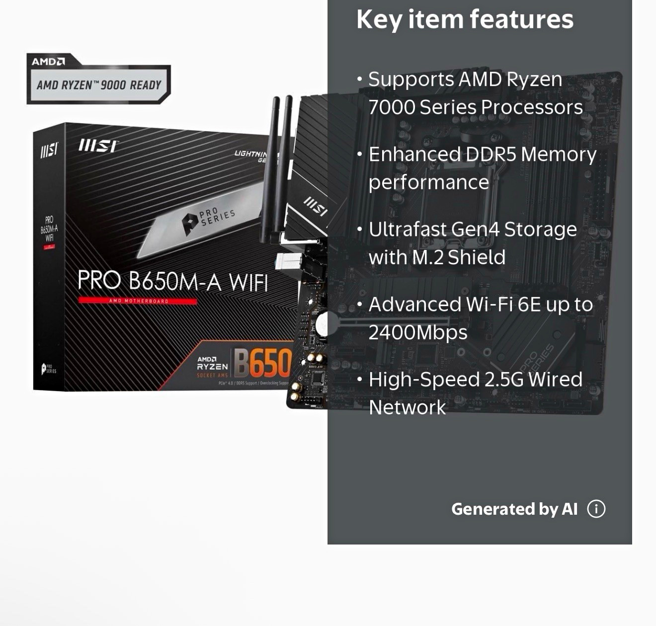 MSI PRO B650M-A WIFI MicroATX AM5 DDR5 Motherboard with Wi-Fi 6E