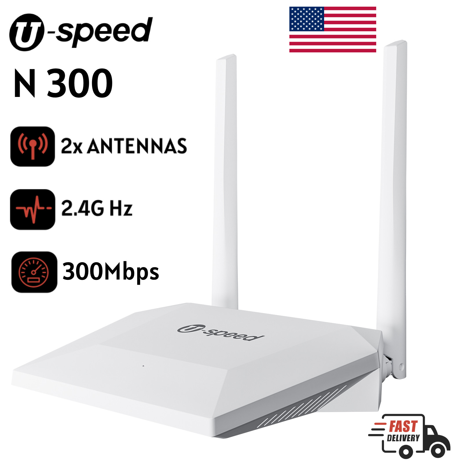 U-speed N300 WiFi Router 300Mpbs 2.4G Wireless Internet Router for Home Coverage