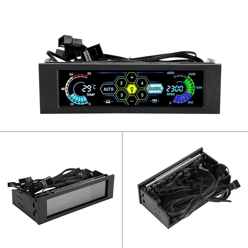 Premium 5 Channel Drive Bay Fan Controller Smart Speed Adjust for PC Cooling