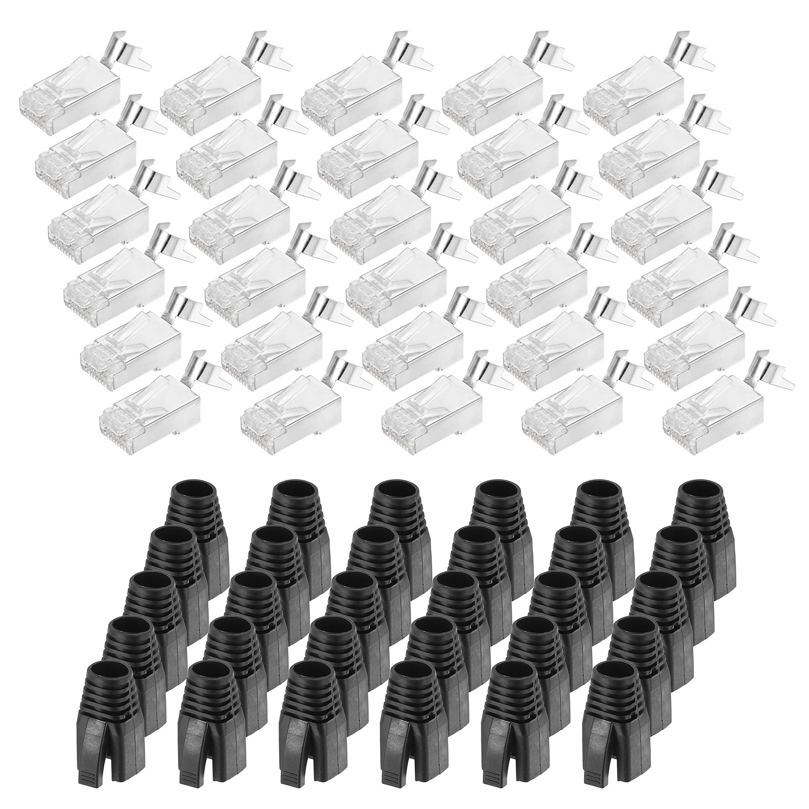 30pcs CAT8 RJ45 Connector with 30pcs Black Boots Cable Traverse for 23AWG Cable
