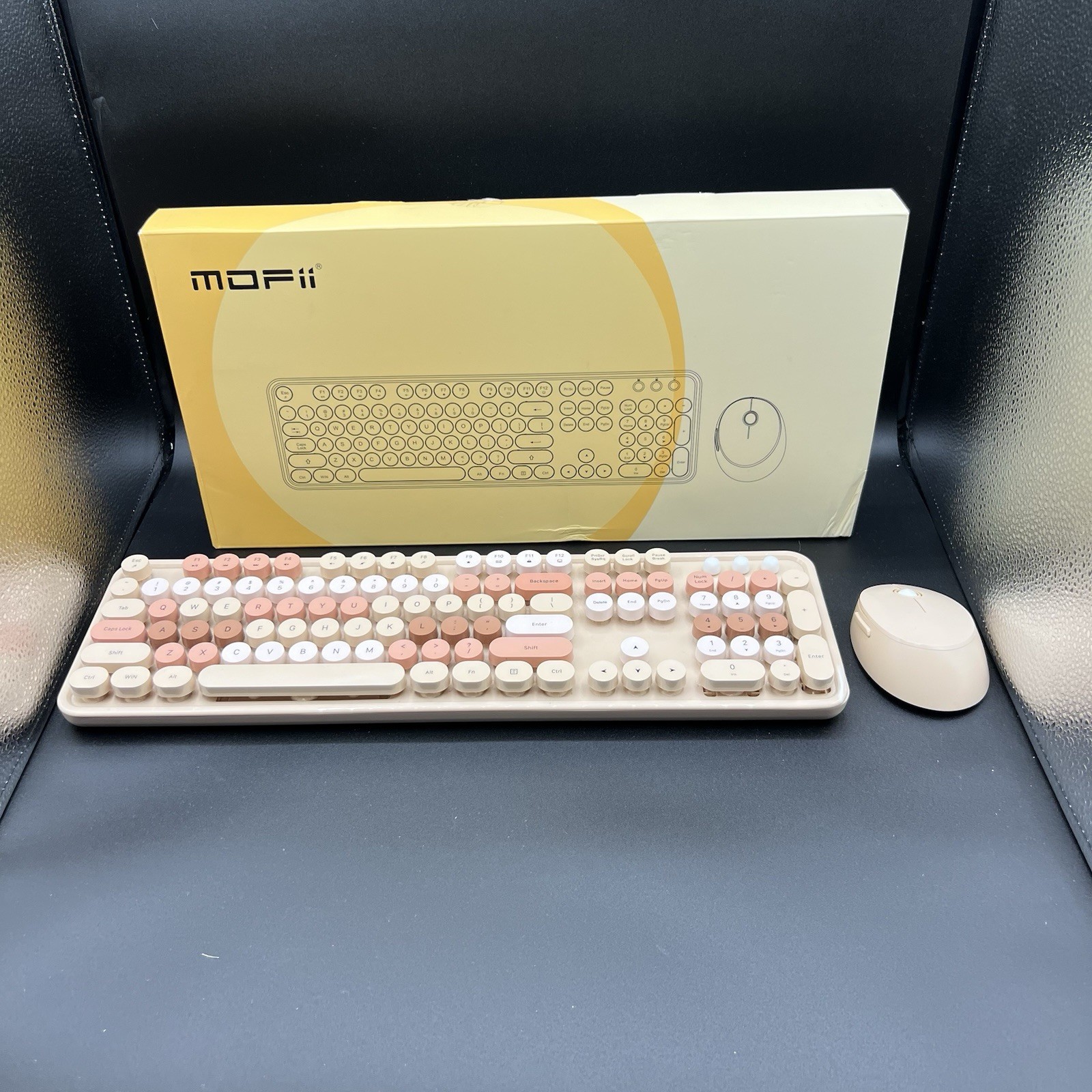 MOFII Sweet Wireless Keyboard Mouse Combo Milk Tea 2.4GHz Retro