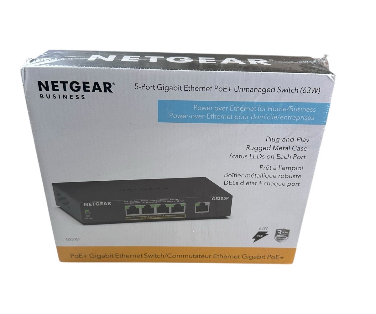 NETGEAR GS305P 5-Port Gigabit Ethernet PoE + Unmanaged Switch (63W) NEW SEALED