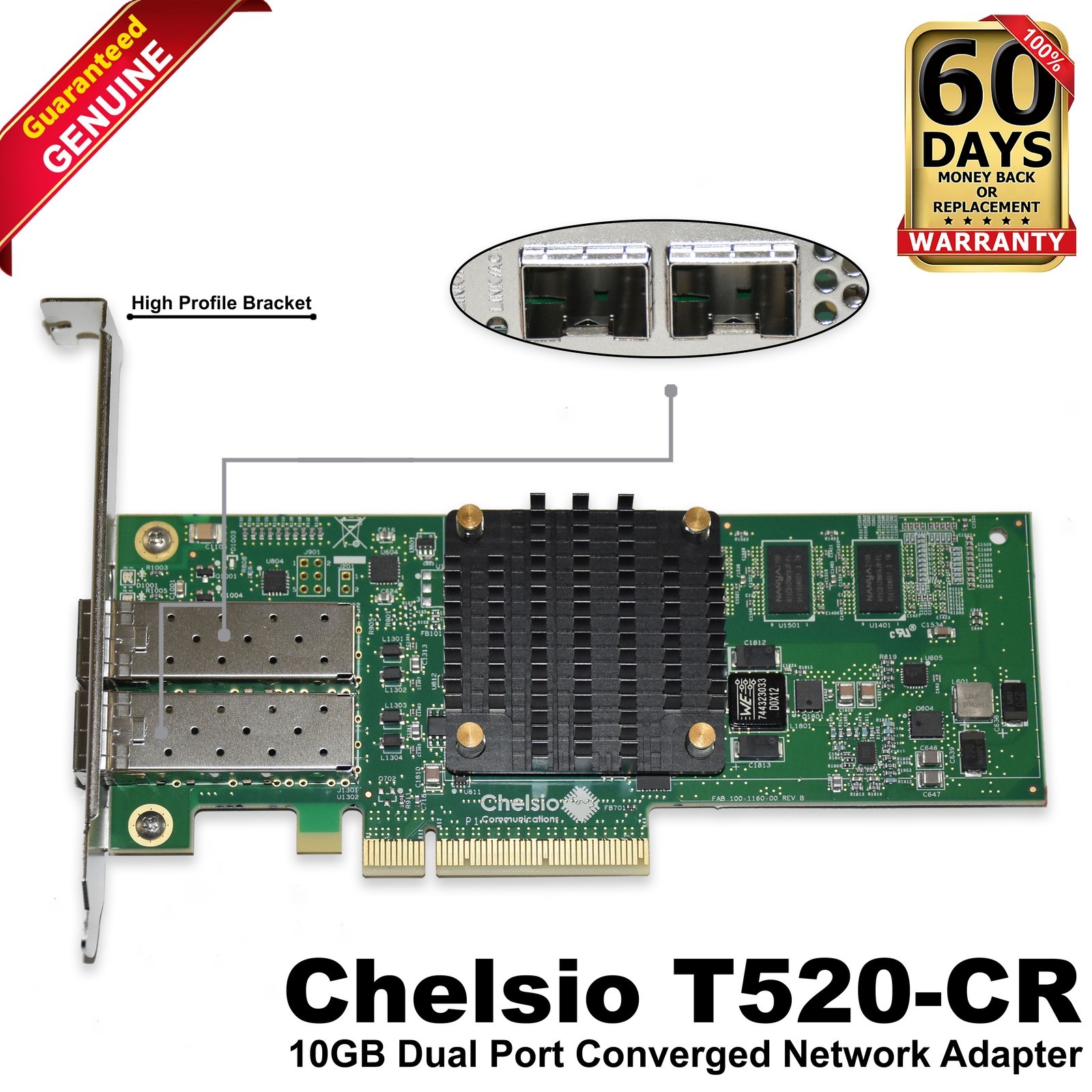 Dell Chelsio T520-CR 2-Ports 10Gb/s SFP+ PCIe 3.0 FH Network Adapter CNA PDHV4
