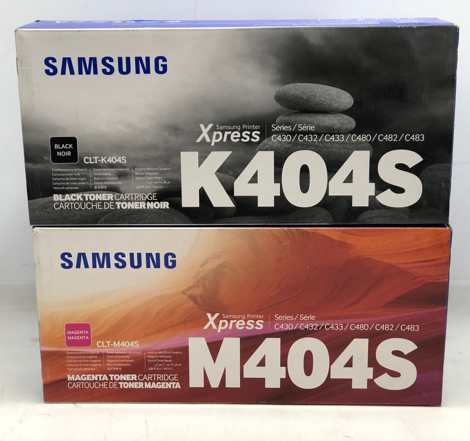 Set Of Genuine Samsung Black CLT-K404S, Magenta CLT-M404S Toner Print Cartridges