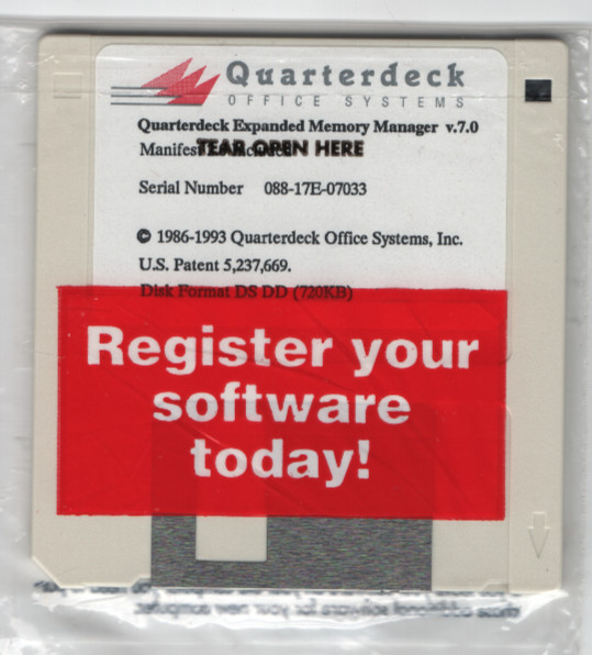 Quarterdeck Expanded Memory Manager v.7.0 on 3.5" Floppy Diskette (1993) NEW