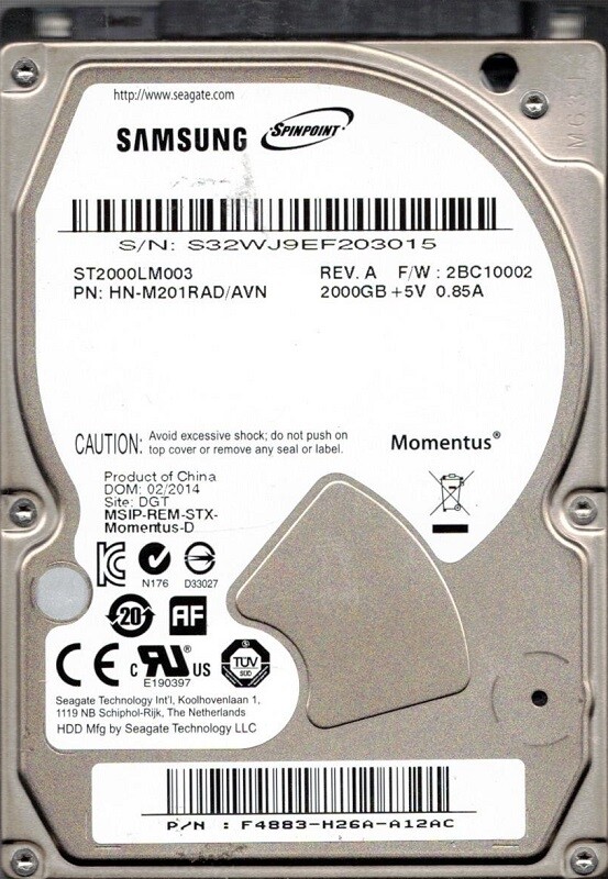Samsung ST2000LM003 HN-M201RAD/AVN 2TB F/W: 2BC10002 DGT Momentus