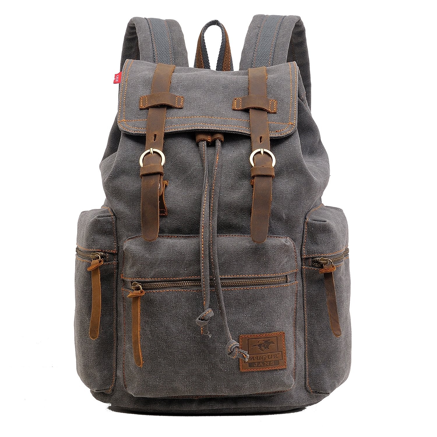AUGUR High Capacity Canvas Vintage Backpack - for Camping Hiking Medium, Grey