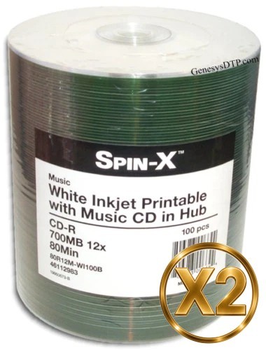200-Pak =WHITE INKJET= DIGITAL-AUDIO CDR-DA CD-R's by Spin-X