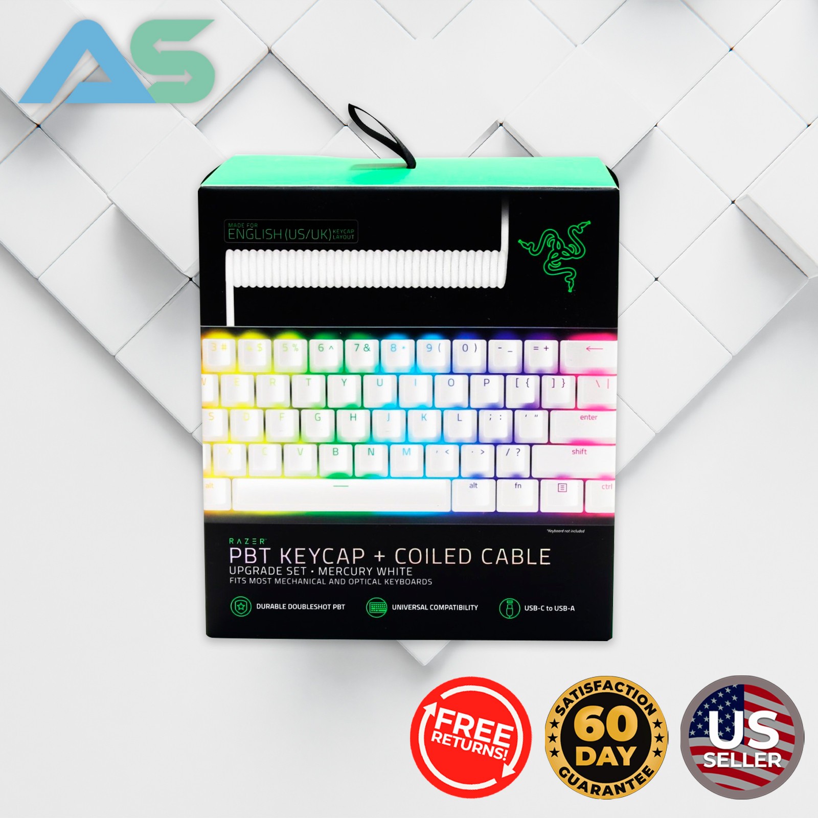 Razer PBT Keycap + Coiled Cable Upgrade Set USB-C to USB-A | RC21-01490900-R3M1