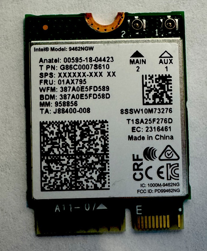INTEL 9462NGW DUAL BAND WIRELESS-AC 9462 WLAN BLUETOOTH 5.1 WIFI CARD SW10M73276
