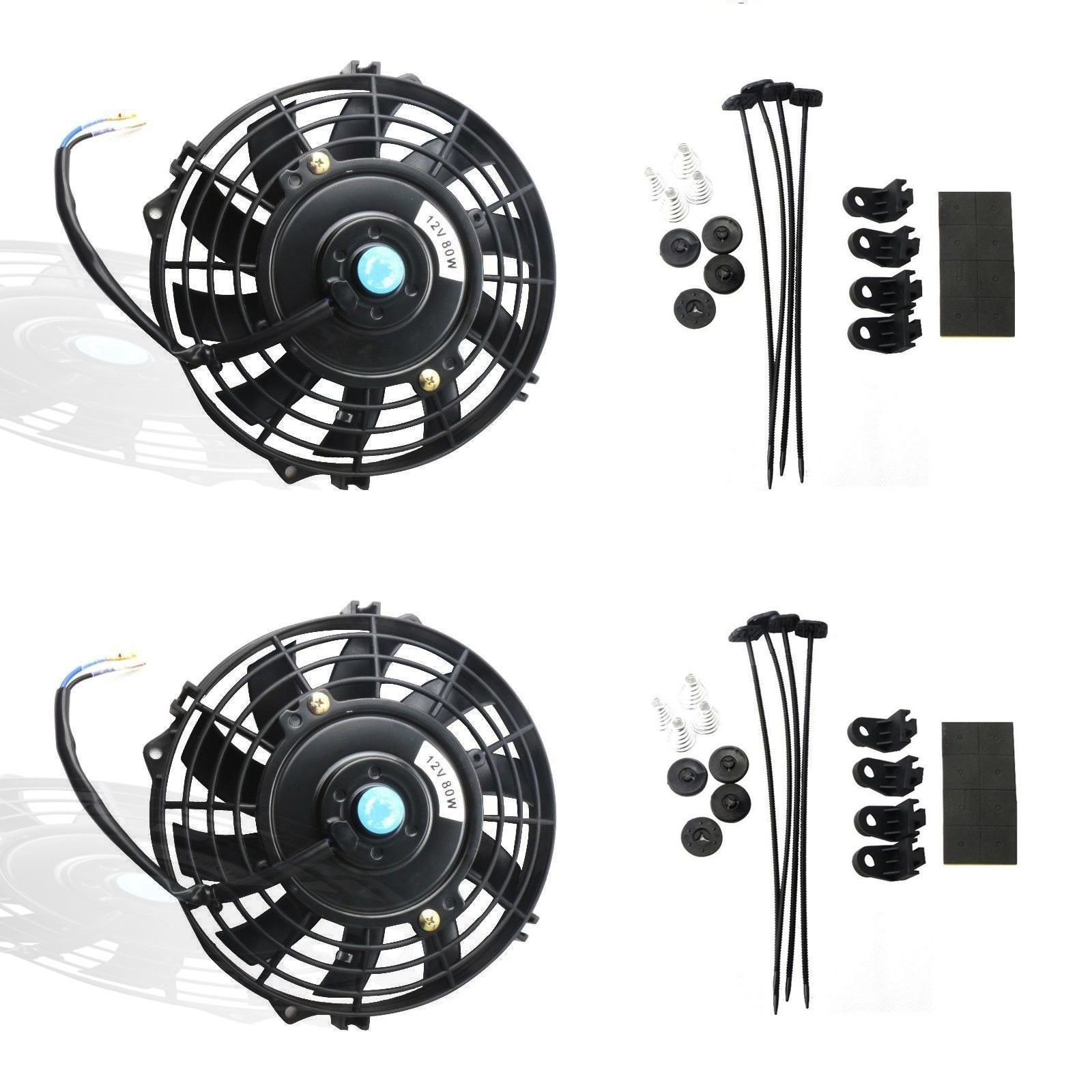 Universal 7 Inch 12V Slim Radiator Fans 2-Pack Push Pull Mounting Kit