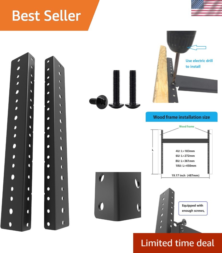 Effortless 6U Rack Rails Kit - Black Powder Coated Steel for Ultimate Durability