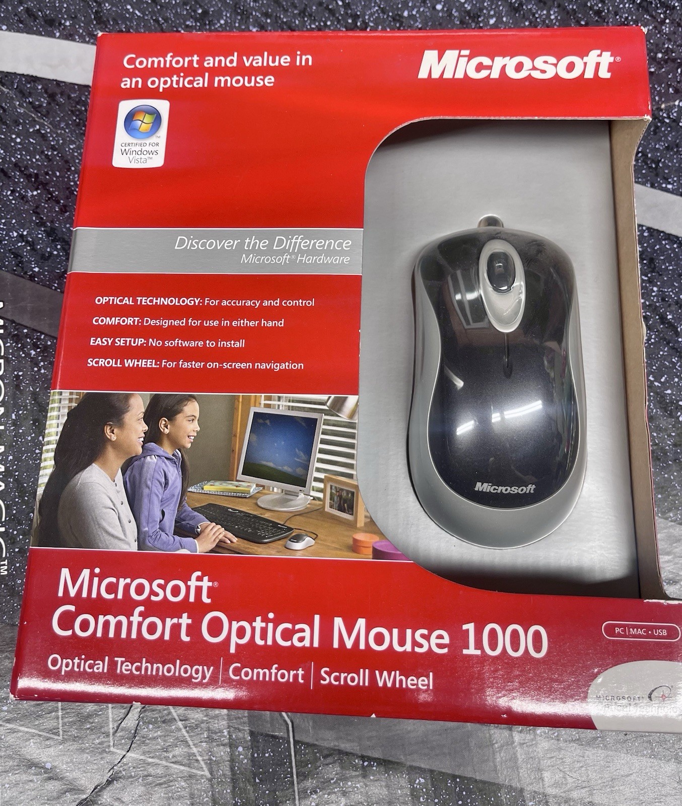 NEW in Box Microsoft Comfort Optical Mouse 1000 USB PC Windows Mac SEALED.