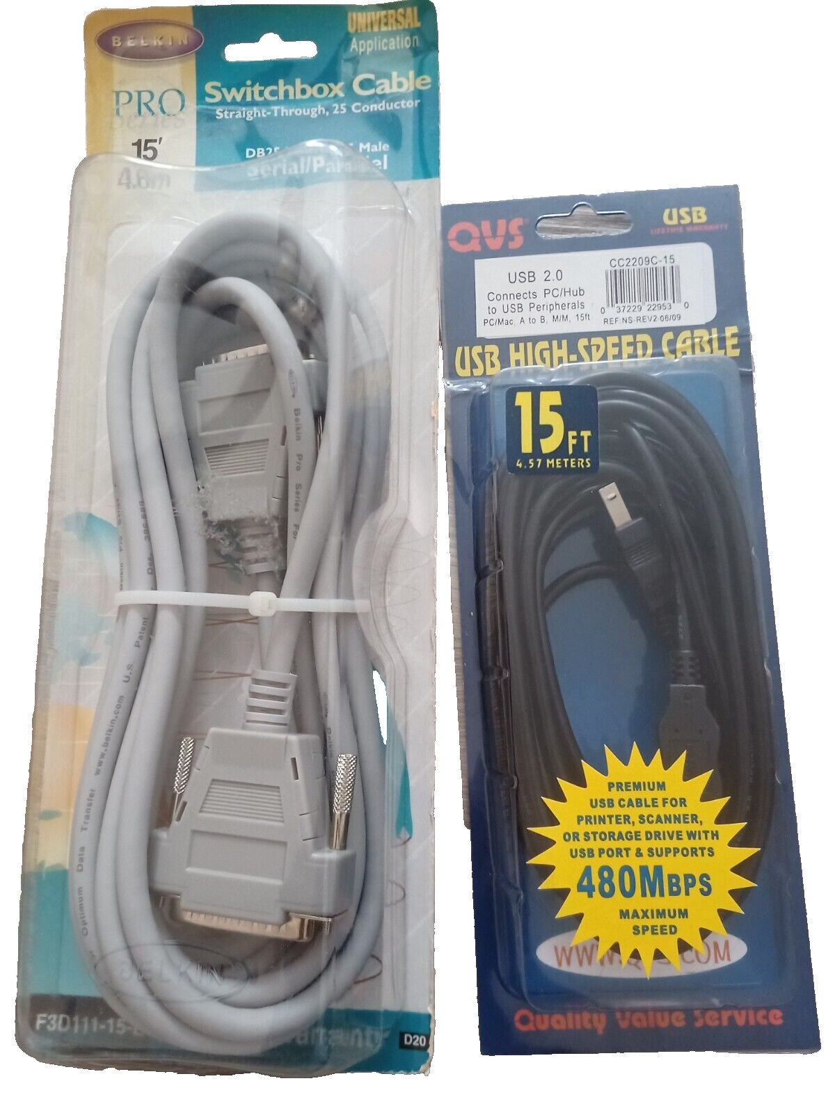 PC Belkin Switchbox Cable 15ft DB25 Male + USB 2.0 High Speed Cable 15ft printer
