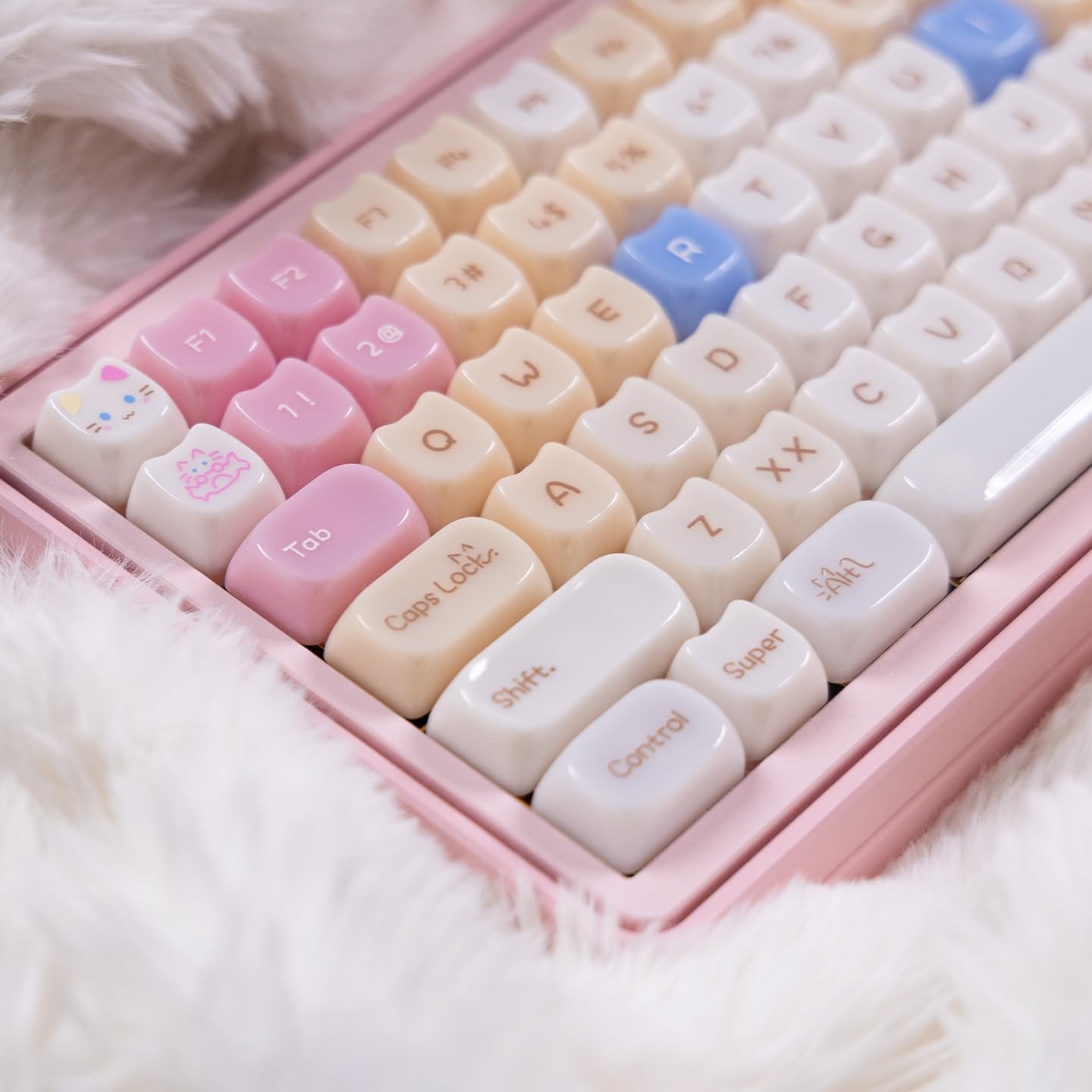 130 Keys Crystal Clear Pink Cat Shape Custom Keycaps Mao Profile Shine Through