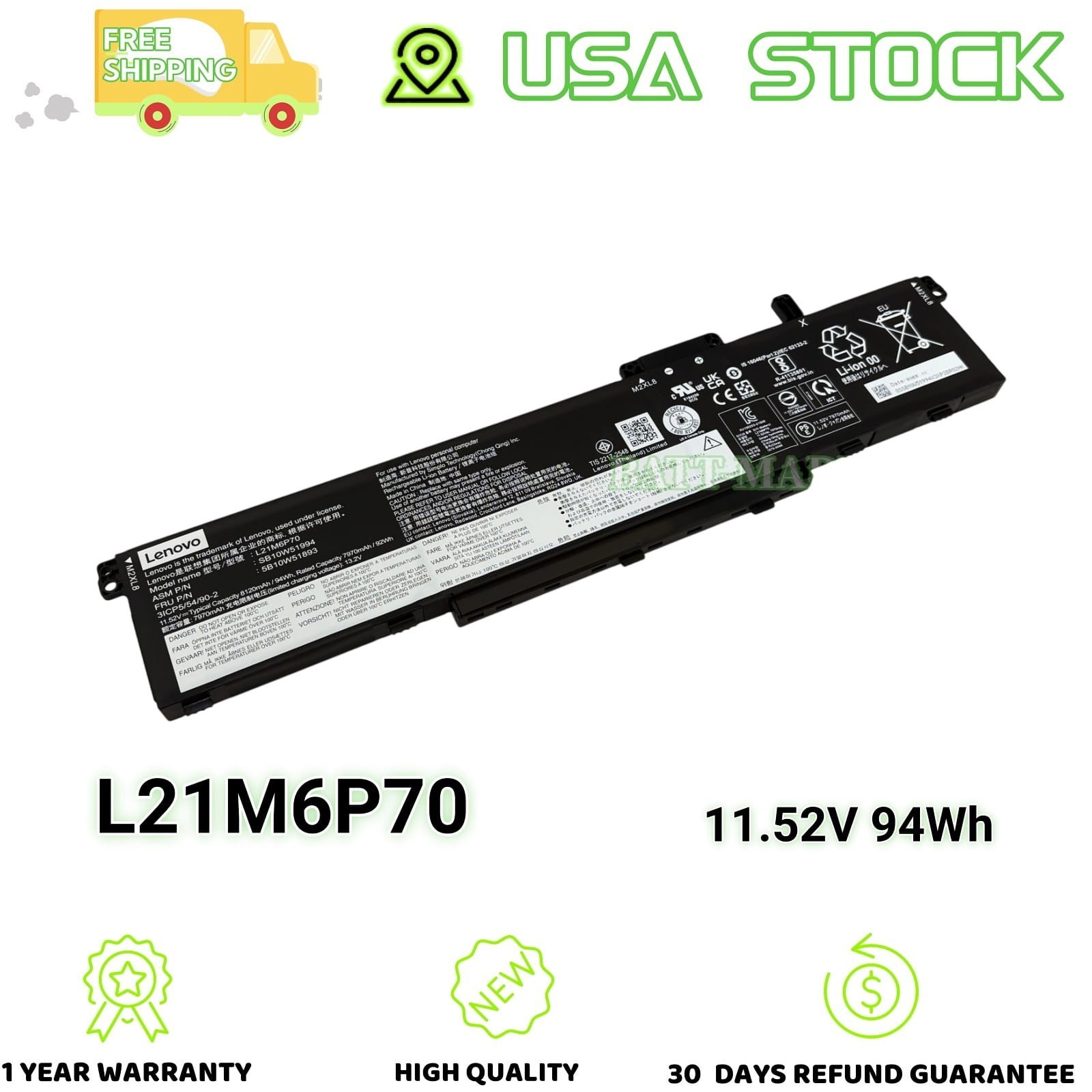 L21M6P70 L21D6P70 L21L6P70 Genuine Battery for Lenovo Thinkpad P16 GEN 1 GEN 2