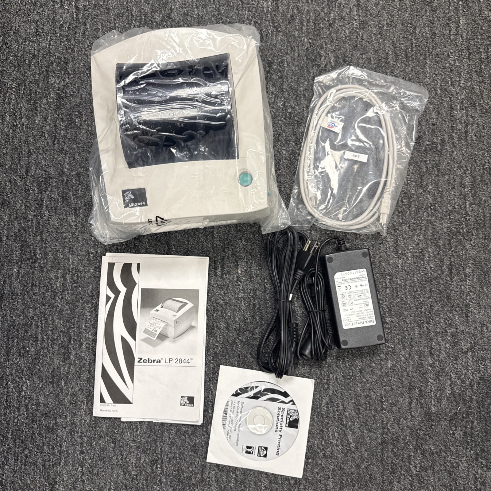 2 Gently Used Zebra LP 2844 Direct Thermal Label Printers/Power Supplies