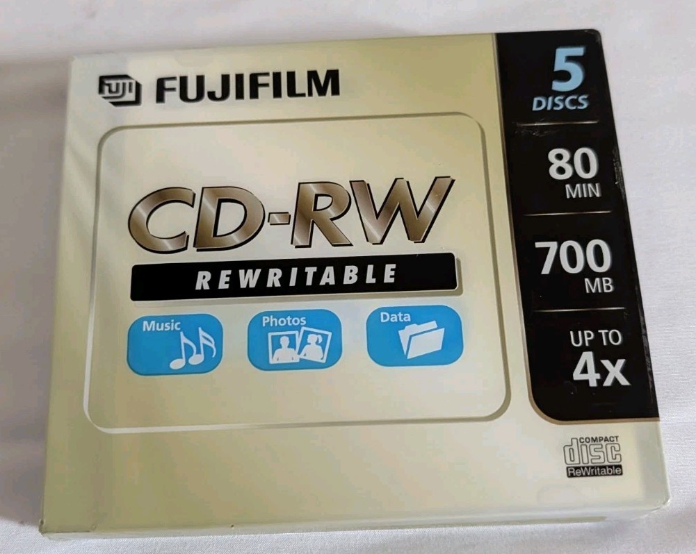 Fujifilm CD-RW 5 Discs 80 Min 700 MB Rewritable Compact DIscs  New Sealed
