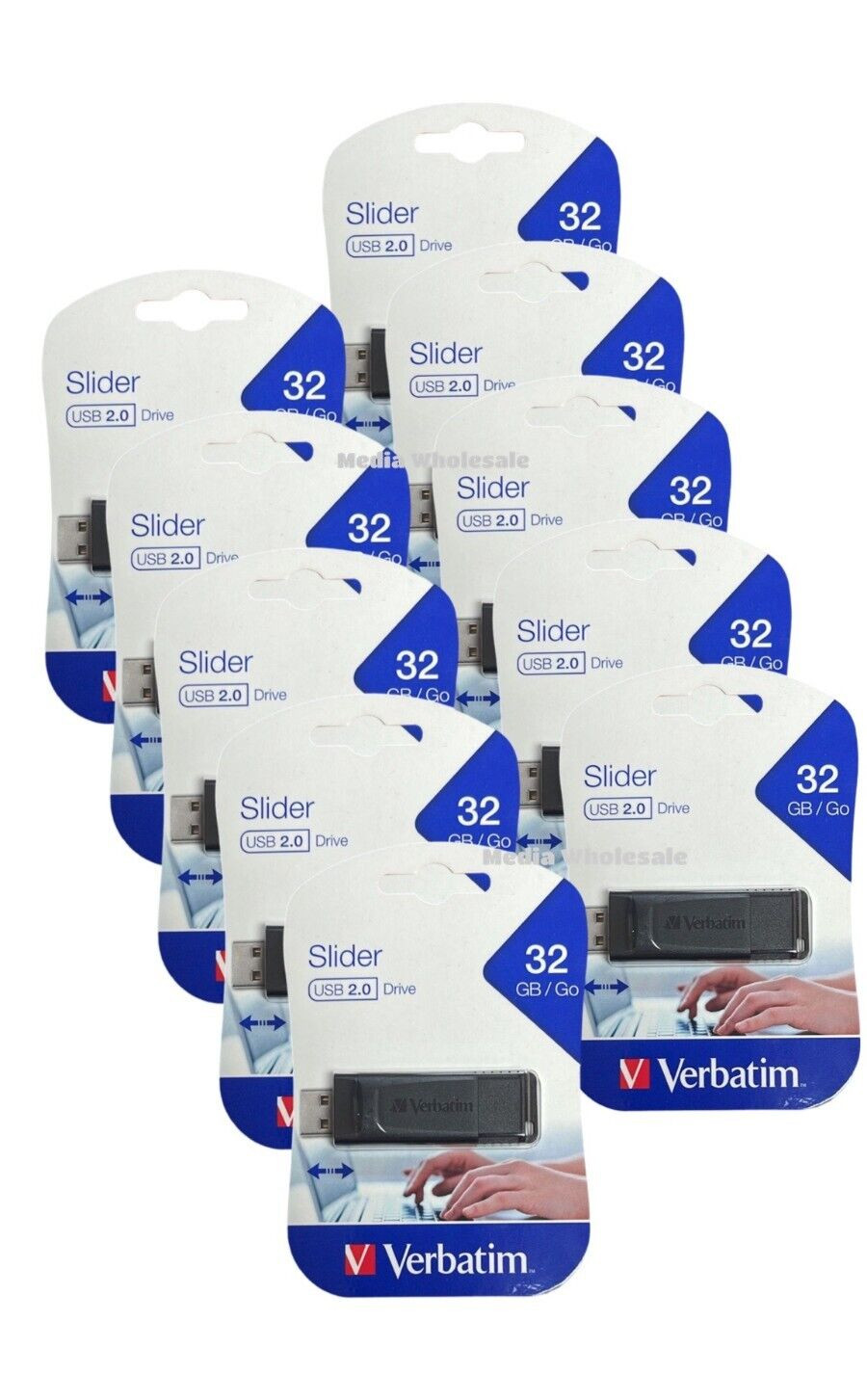 Verbatim 10PK USB 32GB Slider Flash Drive 2.0 Black Memory Stick Pendrive Thumb