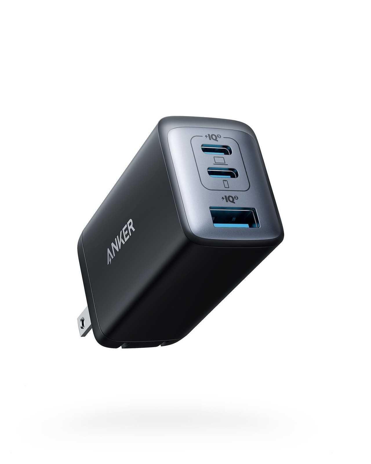 Anker 65W Max 3-Port USB C Charger Block, Compact Foldable Phone Black