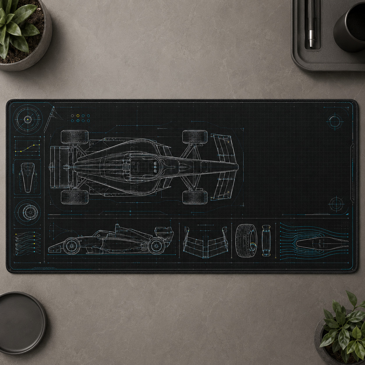 Formula Race Car Blueprint Gaming Mouse Pad Desk Mat 36x18 XXL Large