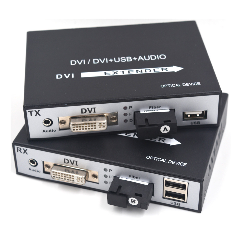 DVI to Fiber Optic Converter ,KVM switch, 3.5mm jack Audio,1080P Singlemode 20Km