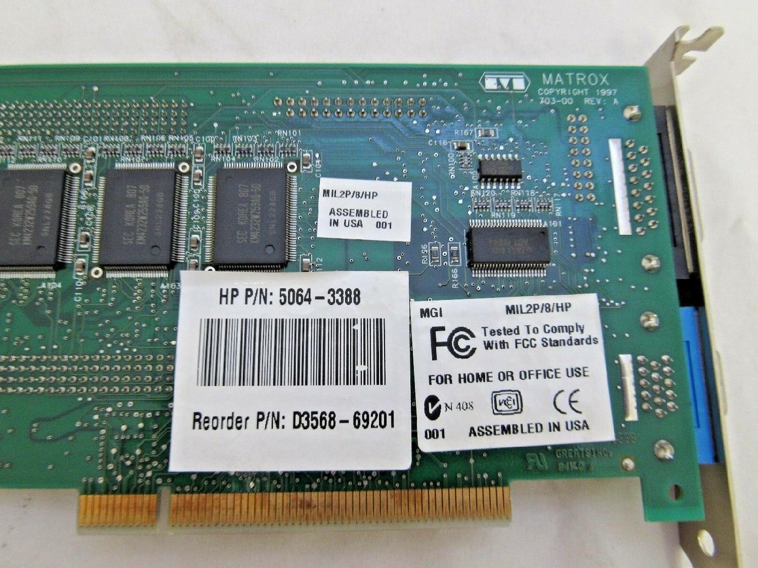 D3568-69201 HEWLETT PACKARD HP MATROX PCI VIDEO CARD MILLENNIUM II 8MB WITH VGA