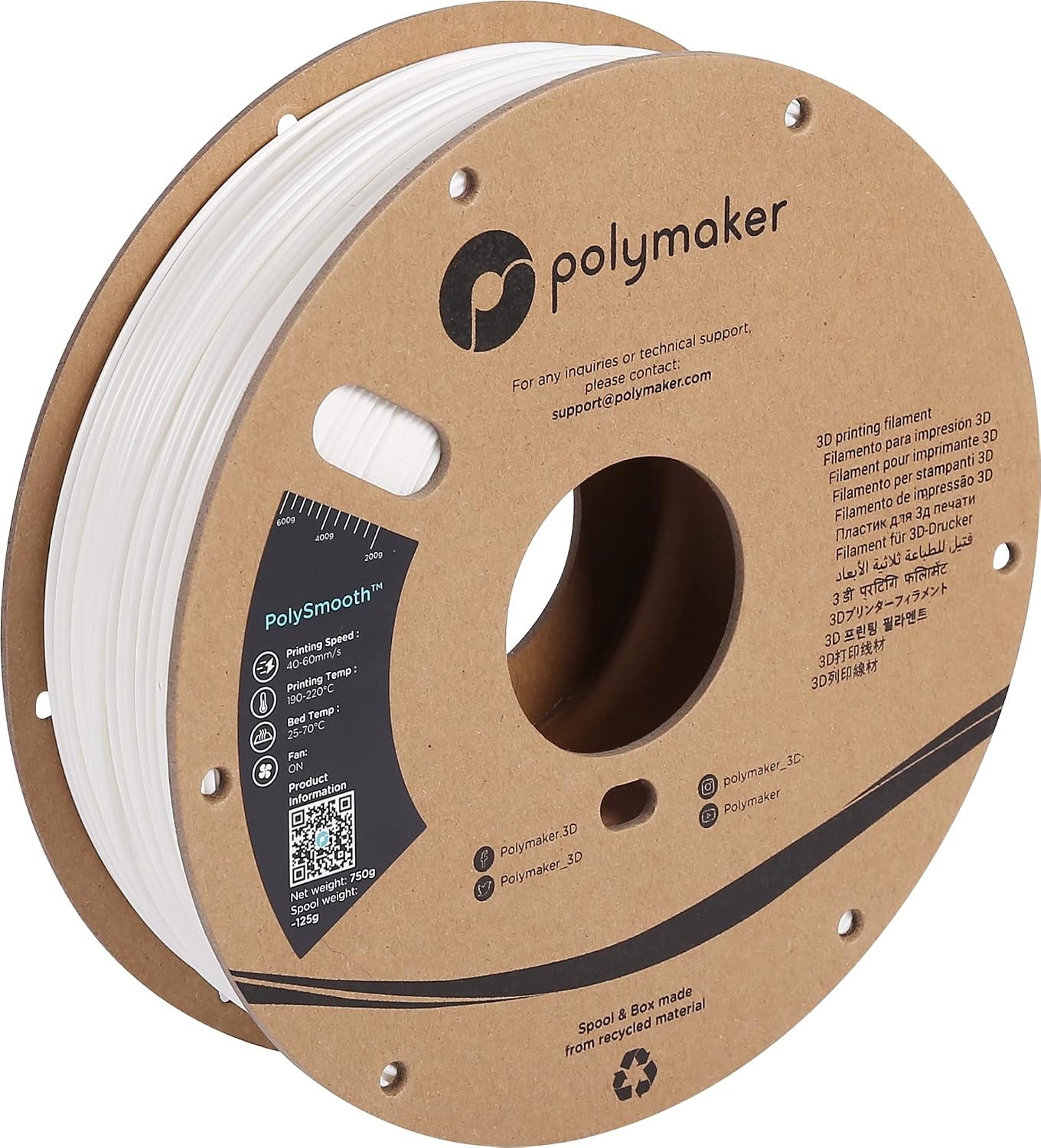 PolySmooth PVB Filament 1.75mm 0.75KG White Smoothable Easy to Print Like PLA