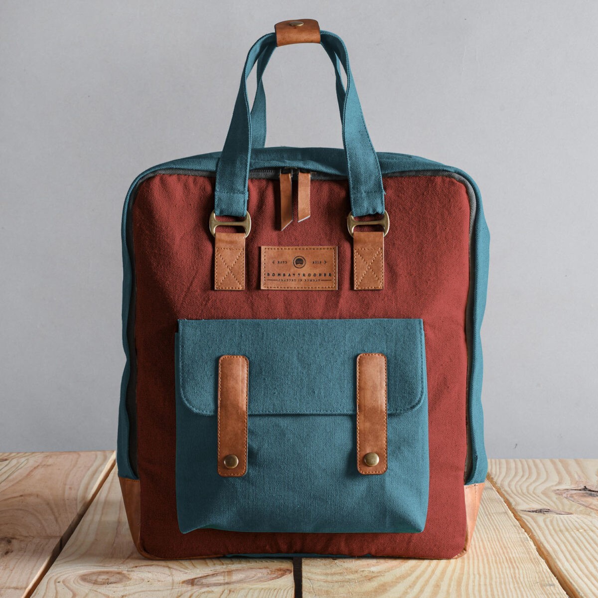 MAROON & TEAL MINITROOPER DAY PACK – COTTON CANVAS LAPTOP BAG WITH ORGANIZER