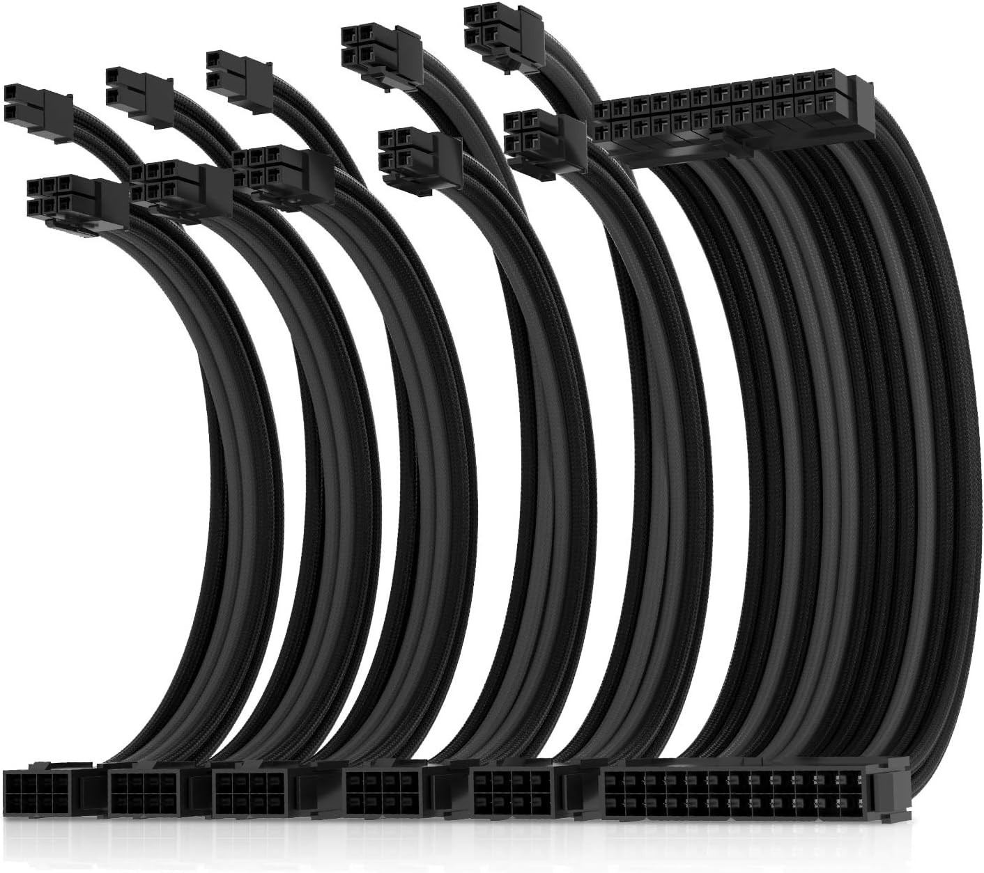AsiaHorse 16AWG Pro Power Supply Sleeved Cable Extension 6 Piece Kit, Black/Gray