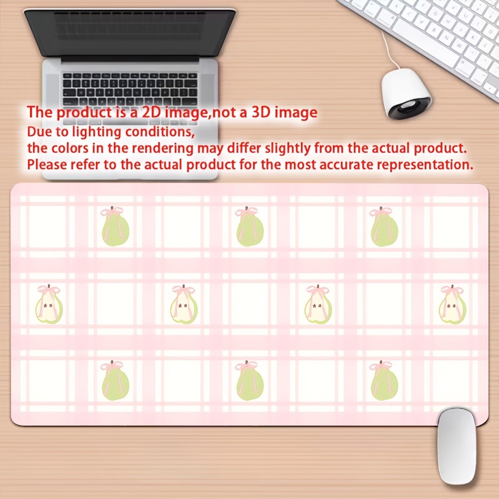 1pc Pink Grid Pear-Shaped Desk Mat & Gaming Mouse Pad with Non-Slip Rubber Bas