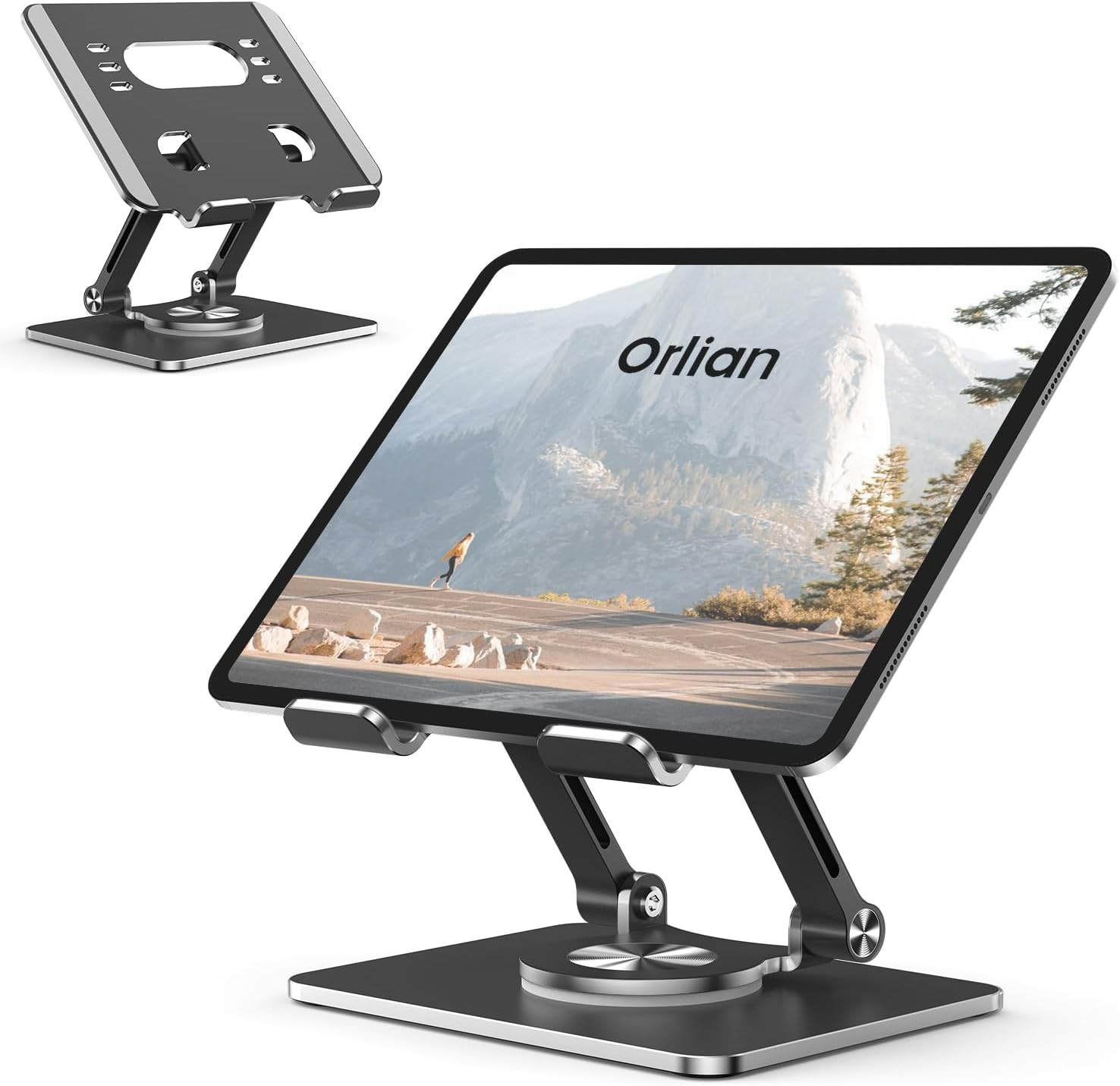 Orlian Tablet Stand Holder with Thickened 360°Rotating Base Dual Rod Adjustable