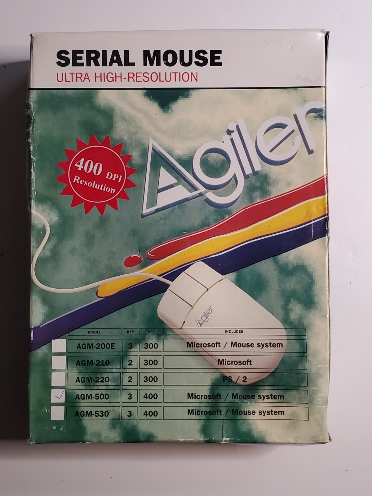 Vintage Agiler Ultra High Resolution Serial Mouse AGM-500 - New in Box