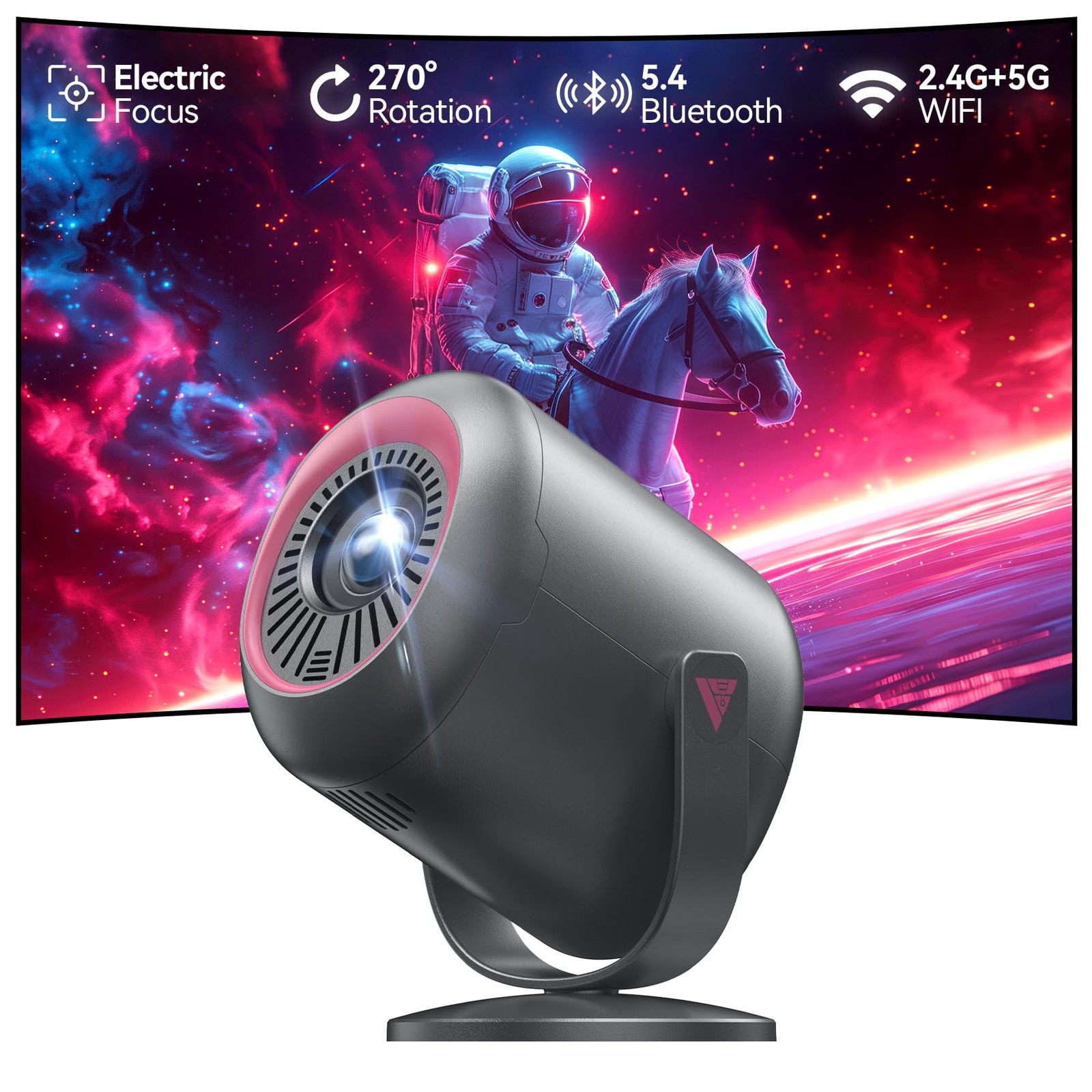 KSAN Projector with Stand, [Electric Focus] 1080P WiFi black