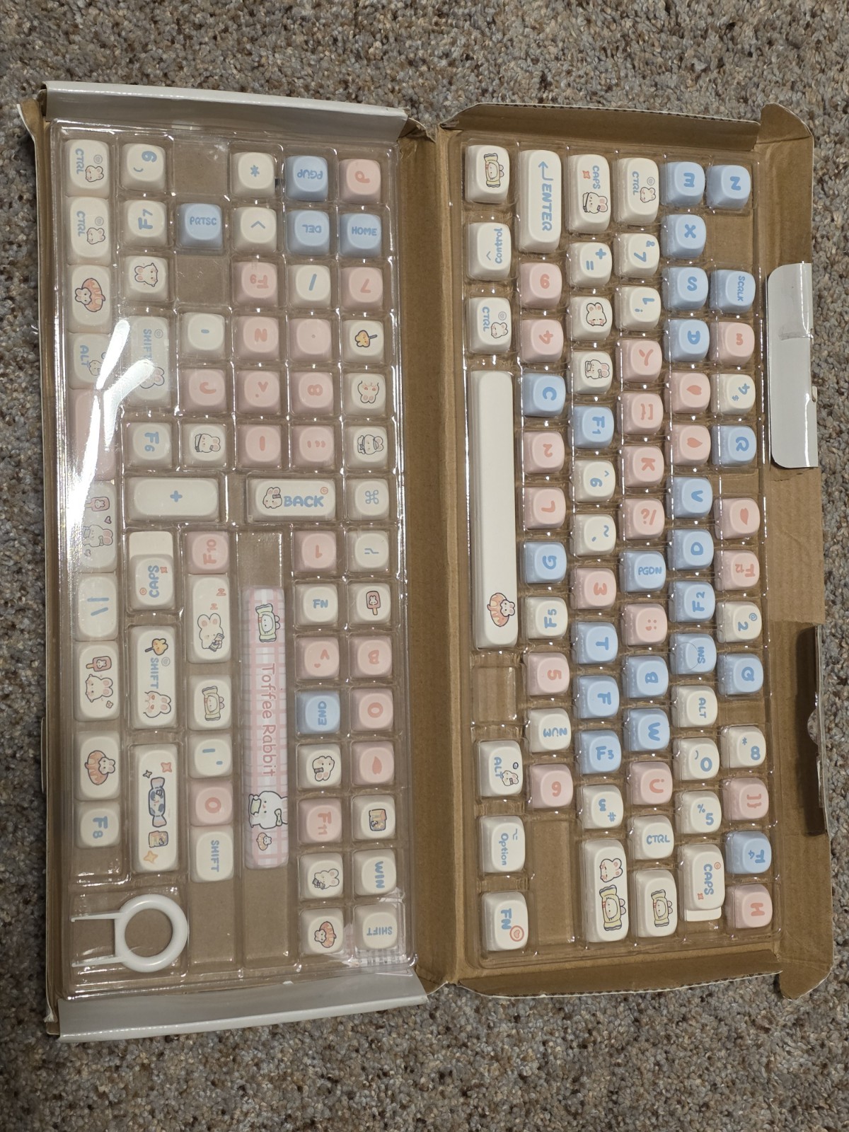 Keys Pink PBT Keycaps, MOA Profile, Milk Candy Rabbit, DYE-SUB, MX, Cute Toffee