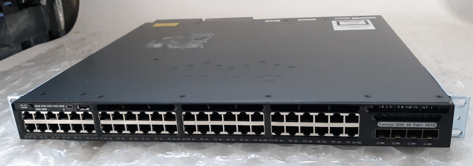 Cisco Catalyst WS-C3650-48FS-E 48-Port PoE+ 4x1G Switch w/ 2x 1025w PSU + EARS