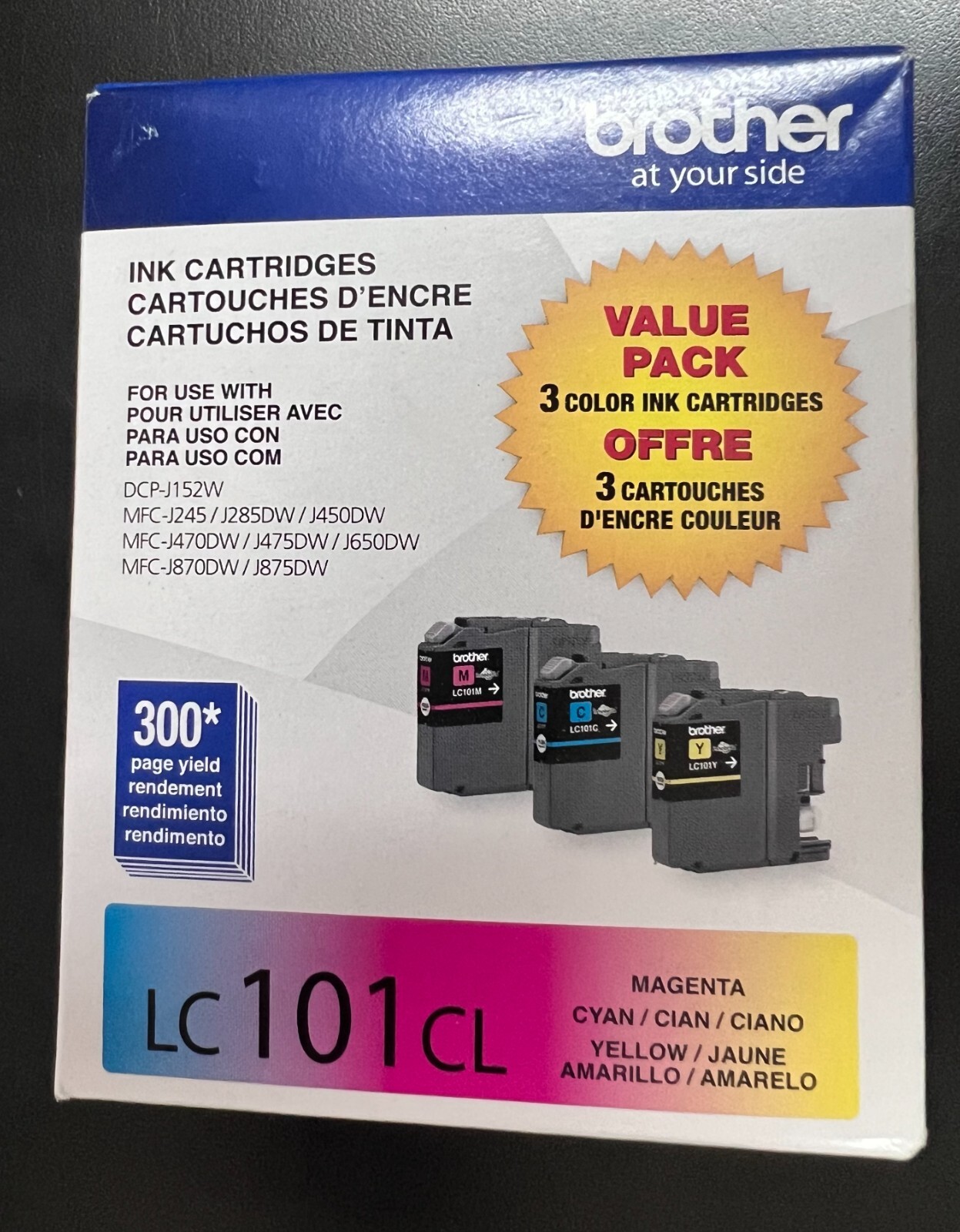 Brother LC101CL 3-Pack Ink Cartridges Magenta/Cyan/Yellow 6052/OB