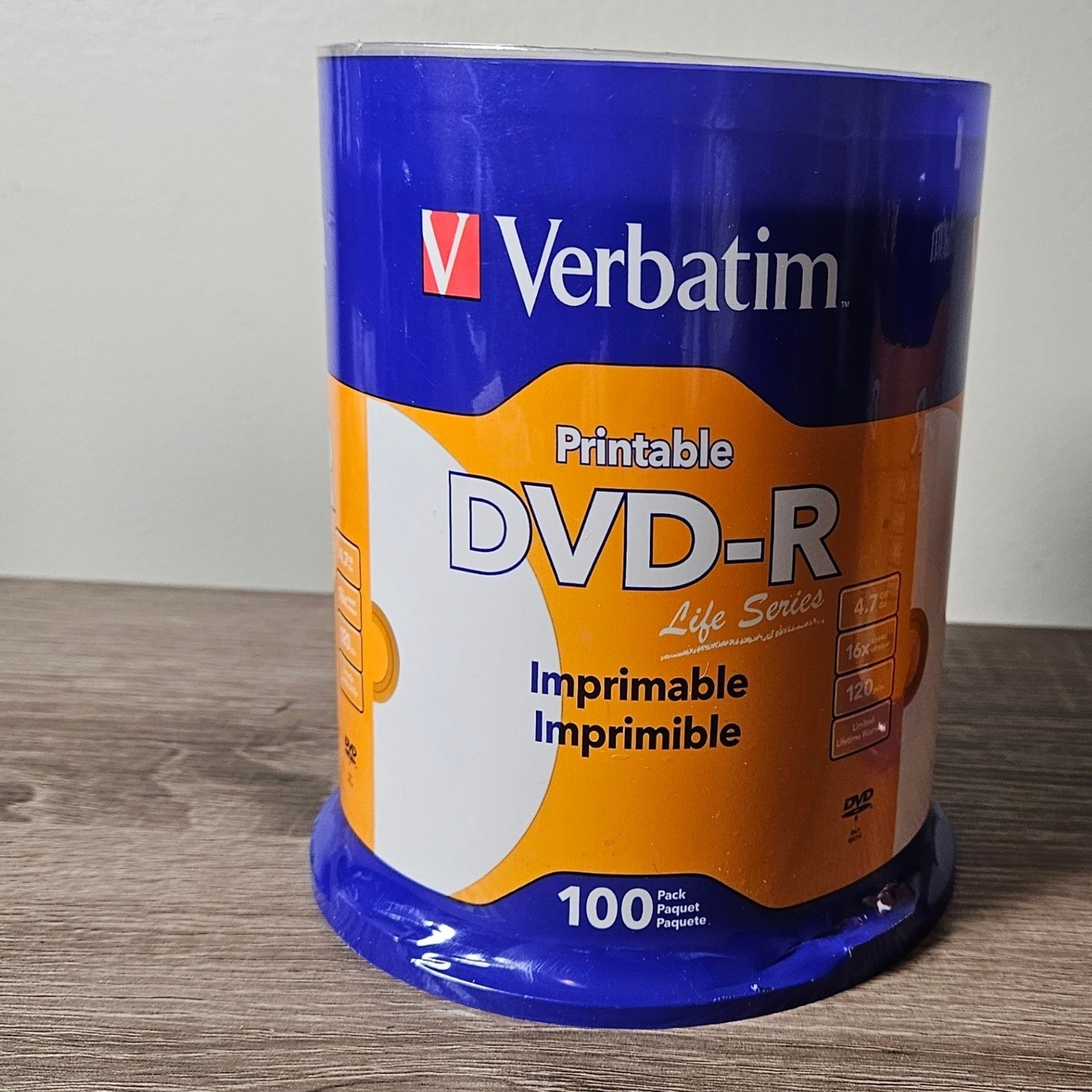 Verbatim Life Series 100 Pack Printable DVD-R 4.7GB 16x Blank Media Spindle
