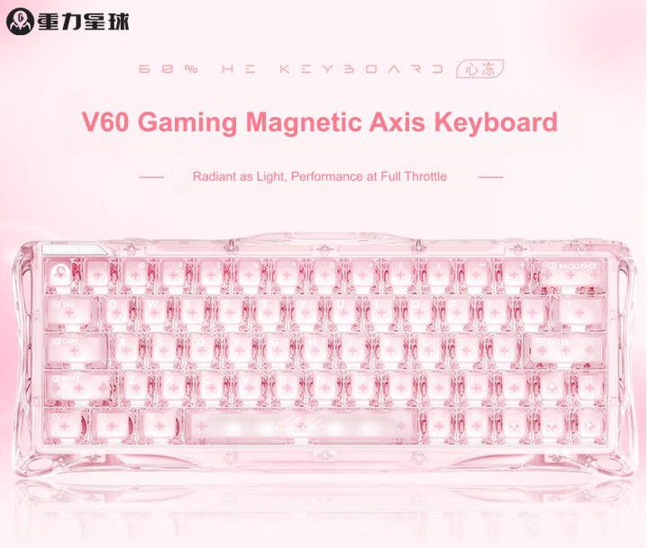 GravaStar V60 Hidden Magnetic Axis Keyboard RGB Light Effect Transparent Pink